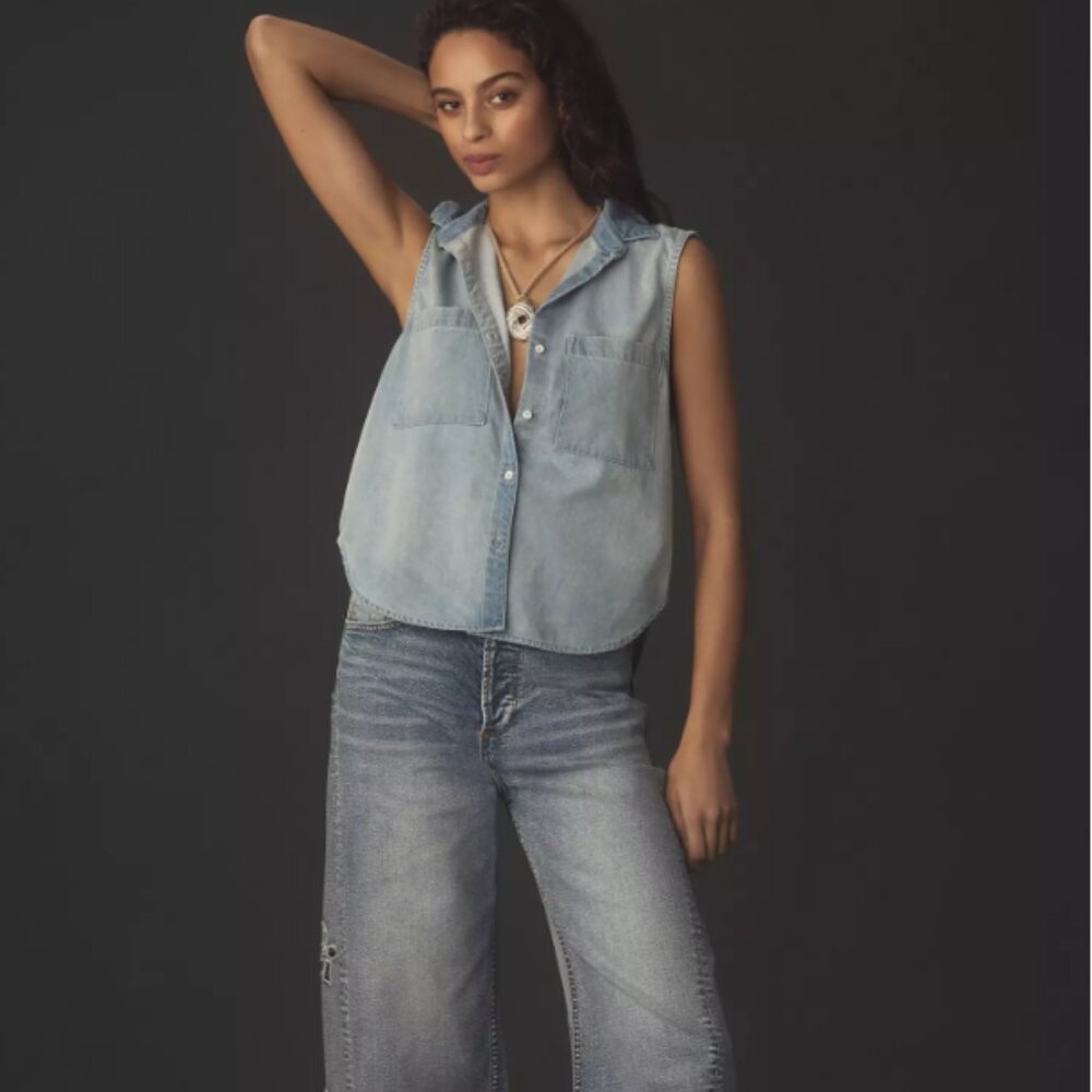 Cloth & Stone Sleeveless Collared Buttondown Shirt